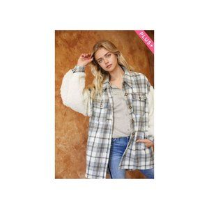 Sold! Davi & Dani Dusty Blue PlaidButton Down Wool Blend Shirt Jacket Size 1X-3X